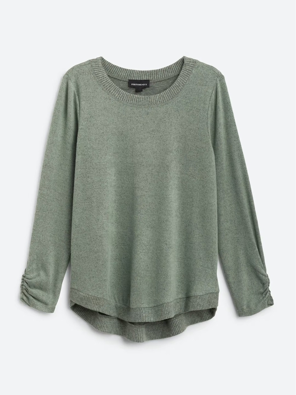 Fortune + Ivy Women's Sage Long-Sleeve Crewneck Pullover
